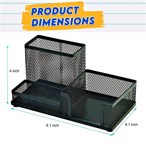 2 Pack 3 in 1 Mesh Pen Holder for Desk, 3 Compartments Pencil Holder Desk Organizer Caddy with Sticky Notes Holder Easy Storage Suitable for Home, Office and School - Image 3