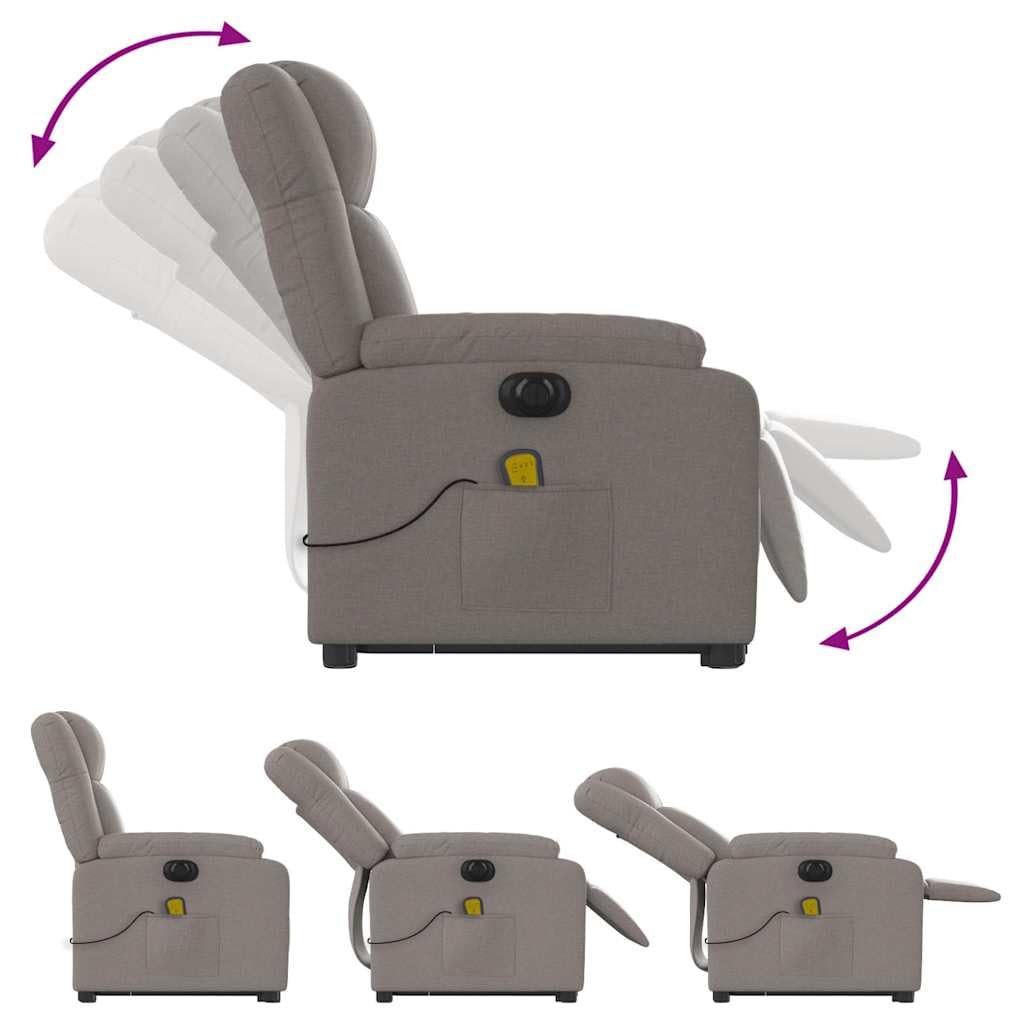 Sillón elevador eléctrico reclinable de tela gris con 6 puntos de vibración y función de elevación, cómodo con marco estable y control automático