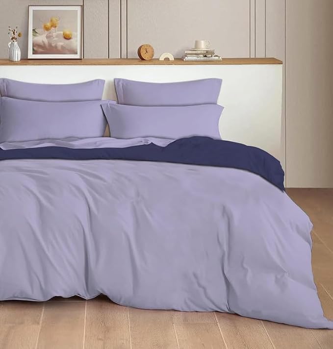 Image of Reversible Plain Glace Cotton Single Bed Quilt Cover /Duvet Cover /Rajai Cover /Blanket Cover with Zipper (60X90 Inches) (Lavender Mis, Single Comforter)