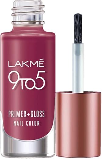 Lakmé 9 to 5 Primer + Gloss Nail Colour, Berry Business, 6 ml