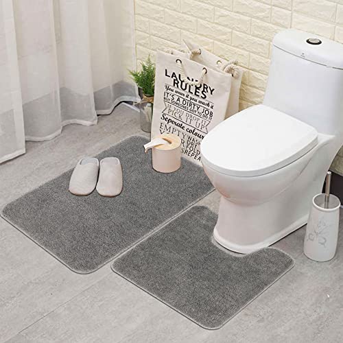 Famibay Pedestal Mats Non Slip Washable Pedestal Mat for Toilet U Shaped Bath Rug Absorbent Microfibre Soft Bathroom Rug Grey - Image 2
