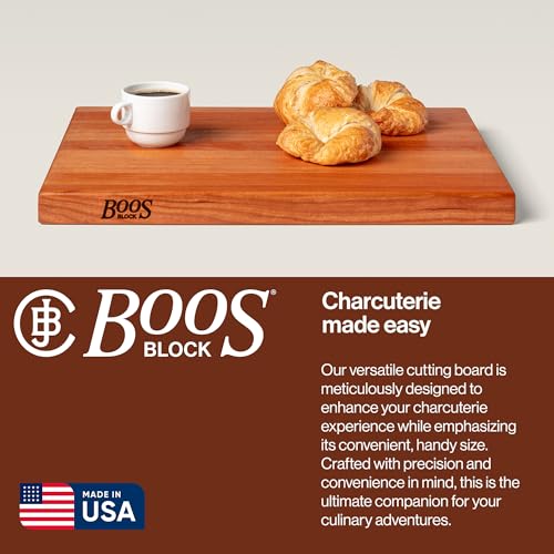 Image of John Boos R-Board Series Rectangular Wooden Cherry Cutting Board 20 inchx15 inch - 1.5 inch Thick, 10-lb Reversible Butcher Block with Edge-Grain & Finger Grips - Made in the USA