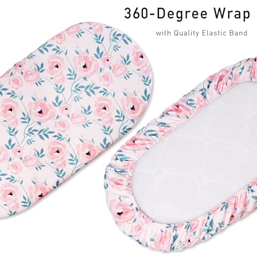 Image of Gllquen Baby Bassinet Sheets 2-Pack for Baby Girl Boy Pink Floral