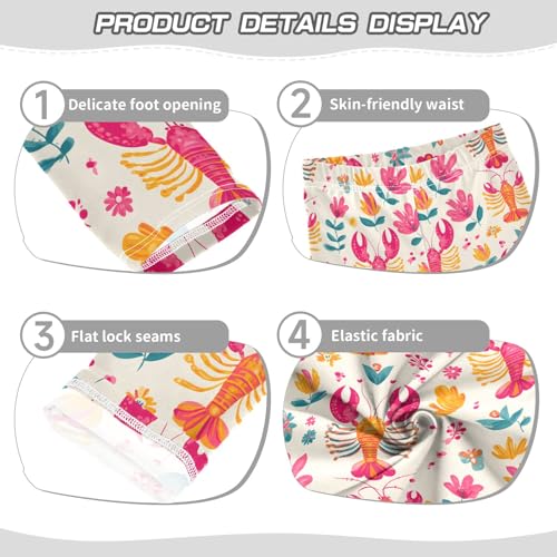 Girls' Athletic Leggings Ankle Length Yoga Dance Pants Kids Teen 4T Lobster Flower3