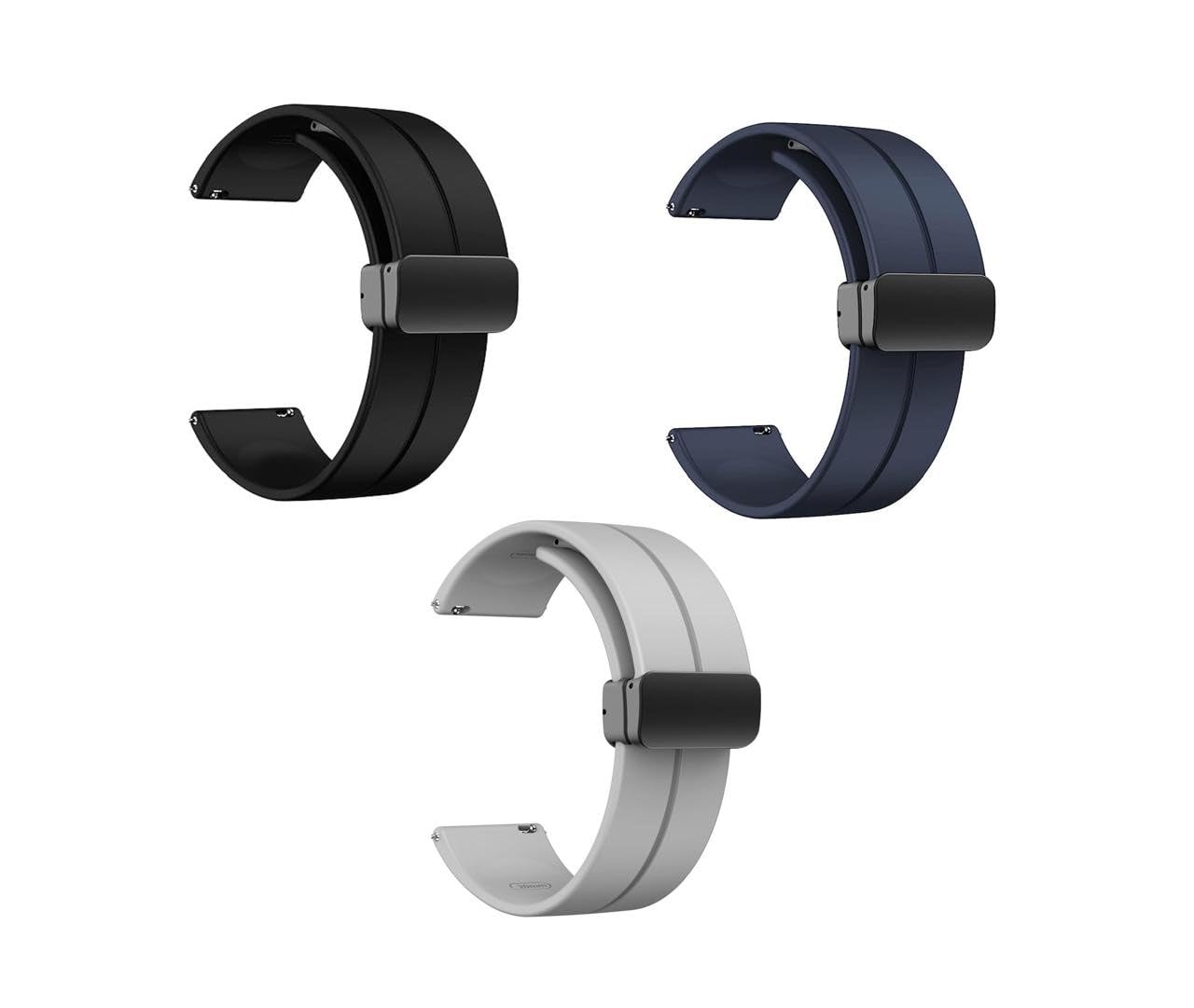 INEFABLE 22mm Watch Straps with Folding Magnetic Lock Compatible with Samsung Galaxy Watch 3(45mm)/Galaxy Watch 46mm/Gear S3 Classic/Frontier & All 22mm Watches Only Strap-Black/Grey/Blue-Pack of 3-picture-12