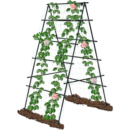 Kalolary A-Form Garten-Rankgitter, 1,8 x 91,4 cm, Edelstahl, schwarz, Kletterpflanzen-Unterstützung für drinnen und draußen, Gemüse, Obst,...