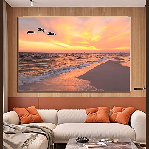 Tableau paysage bateau coucher de soleil sur toile décoration salon 40x60cm