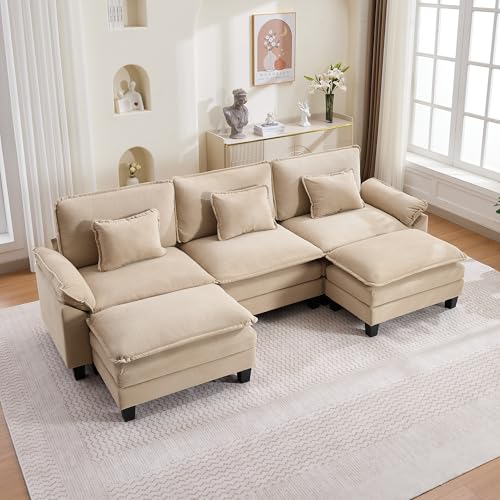 Image of URRED Oversized Modular Sectional Sofa,Solid Khaki:122 inch U Shaped