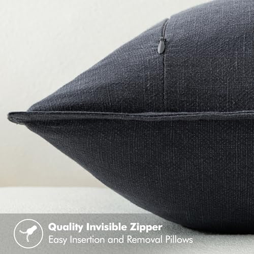 Image of MIULEE Decorative Linen Pillow Covers 18x18 Inch Dark Gray Boho Farmhouse Neutral Couch Throw Pillows for Bed Pack of 2 Accent Modern Pillowcase Sofa Livingroom Home Decor
