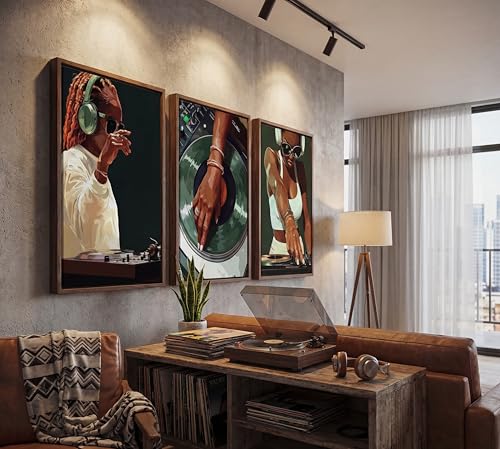 3pcs Trendy Black Girly Dj Canvas Wall Art Fashion African American Black Women Posters Prints Paintings Muisc Record Wall Decor Pictures for Bedroom Living Room Decoration Unframed by LGBKHLVI - Used condition - Image 3