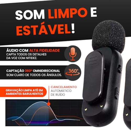 Microfone de Lapela Duplo Sem Fio Compátivel Iphone 5 ao 14 Lightning Smartphone Tablet Mini Microfo