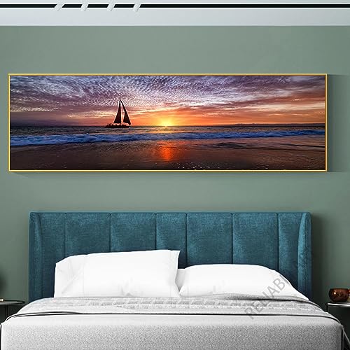 Coucher de soleil voilier océan tableau moderne xxl pour salon et chambre