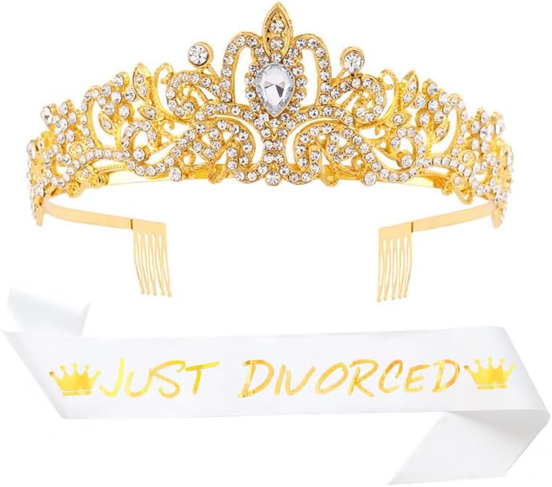 Just Divorced Sash Tiara Set Champagne-Gold Divorced Gifts Divorce Party Favors image 2
