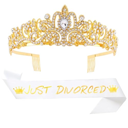 Just Divorced White Sash Gold Tiara Set Black Divorced Gifts �����p�[�e�B�[�L�O�i