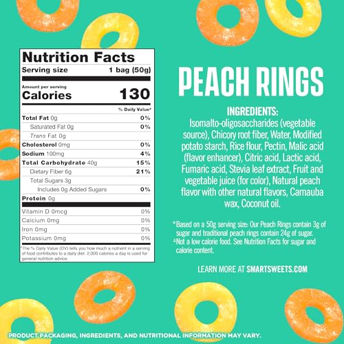 SmartSweets Peach Rings Dulces Bajo Azúcar 1.8 Oz x12 miniatura 3