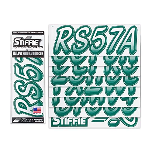 Image of STIFFIE Whipline White /Racing Green 3 inch Boat & PWC Registration Decals • Numbers Letters Stickers