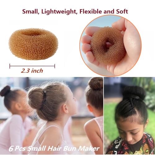 Extra Small Hair Bun Maker for Kids, 6 PCS Chignon Hair Donut Sock Bun Form for Girls, Mini Hair Doughnut Shaper for Short and Thin Hair (Small Size 2 Inch, Light Brown) - Thumbnail 3