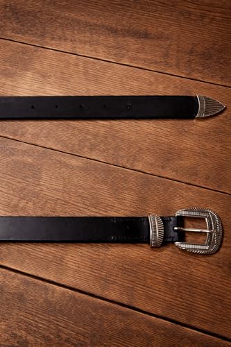 Image of Premium Black /Brown Leather Belt with Engraved 25mm (1 inch) Zinc Alloy Buckle | Stylish Formal & Casual Waist Belt for Men & Women | Perfect for Jeans & Trousers