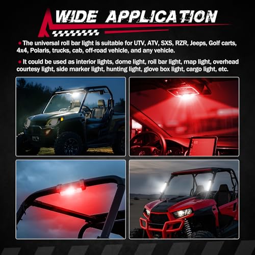 Image of UTV Dome Light, FASTCHOY AUTO Roll Bar Light Interior Dome Lights Battery Powered Universal for UTV RZR SXS Ranger Polaris Truck Golf Cart Can Am Off Road - White /Red