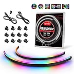 Speclux NEON Addressable RGB PC LED Strip, 2x15.7inch WS2812 RGBIC Rainbow Magnetic ARGB Strip for 5V 3-pin Aura SYNC, Gigabyte RGB Fusion, with 12pcs Strong Magnetic Brackets
