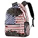 Sac à dos de voyage avec drapeau américain sur mur de briques et porte-bouteille pour filles et garçons
