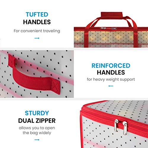 Zober Plastic Christmas Ornament Storage Box Large With 2-Sided Dual-Zipper Closure - Keeps 128 Holiday Ornaments, Xmas Decorations Accessories, 3" Compartments - Sturdy Flexible Plastic #TOP6