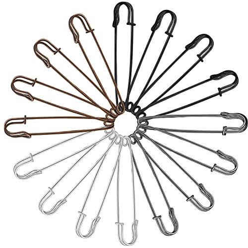 Urmspst Safety Pins (2022 New), 4" Large Safety Pins Pack of 15 for Clothes Leather Canvas Blankets Crafts Skirts Kilts, Extra Large Safety Pin Heavy Duty Safety Pins (Colorful)