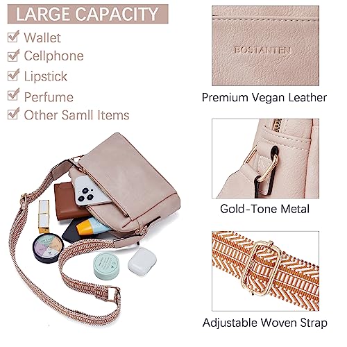 Image of BOSTANTEN Small Crossbody Purse for Women Triple Zip Cell Phone Leather Handbag with Colored Shoulder Strap