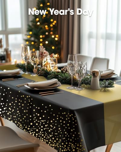 Image of Pureegg Plastic Table Cloth Disposable 54x108 Inch 20 Pack, Black Gold