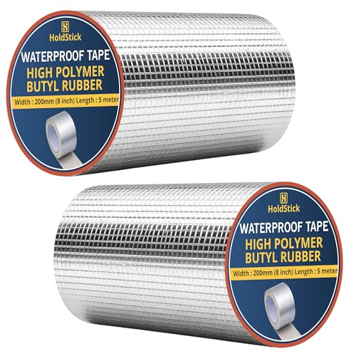 Image of Waterproof Butyl Tape, Heavy Duty Aluminium Foil Repair Tape for Roof Leaks, Pipe Cracks, Window Gaps, Water Tanks, Boat Sealing, HVAC Insulation, Strong Adhesive (200mm x 5M, Pack of 2)