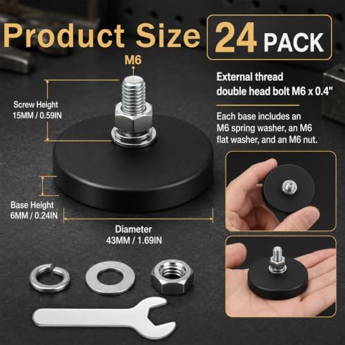 24 Pack Rubber Coated Magnet Anti-Scratch Large Magnet Base with Wrench — 사진 3
