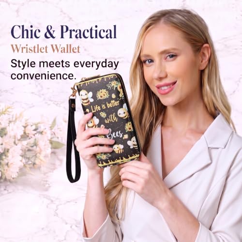 Image of Bee Wallet for Women, Sunflower Wristlet Wallet