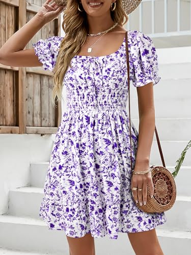 Image of Womens Babydoll Mini Dress Casual Square Neck Short Sleeve Summer Dresses