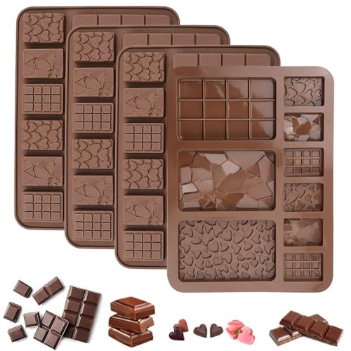4 Pcs Chocolate Silicone Moulds, 9 Cavity Mix Shape Chocolate Mould, Reusable Mould Silicone Non-Stick, Break Apart Moulds for DIY Various Chocolate, Jelly, Candy