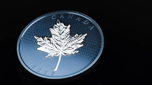 TREASURE WORLD COLLECTIBLES Maple Leaf Blue Rhodium 5 Oz Silver
