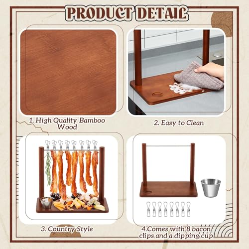 Wonderjune Acacia Wood 13 x 7.2 x 10.6 Inches Bacon Display Rack Wooden Bacon Tray Hanger Serving Dishes Meat Display Holder for Wedding Home Party Housewarming Gifts by Wonderjune - Used condition - Image 4