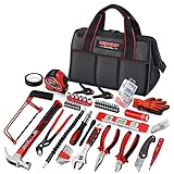 WISEUP Tool Set for Men and Women Heavy Duty,Household Basic Tool Kit for Home Repairing,DIY,Woodworking with 10-Inch Wide Mouth Open Storage Bag Warm House Gift