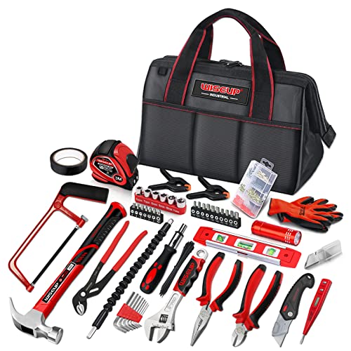 Wiseup Tool Set For Men And Women Heavy Duty,Household Basic Tool Kit For Home Repairing,Diy,Woodworking With 10-Inch Wide Mouth Open Storage Bag Warm House Gift #TOP12