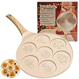 Erreke Padella per tortine natalizie, doppio strato, antiaderente, adatta per induzione, gas, vitro ed elettrico, friggideira pancake, design natalizio, regalo ideale, 7 tortine, 26 cm, beige immagine