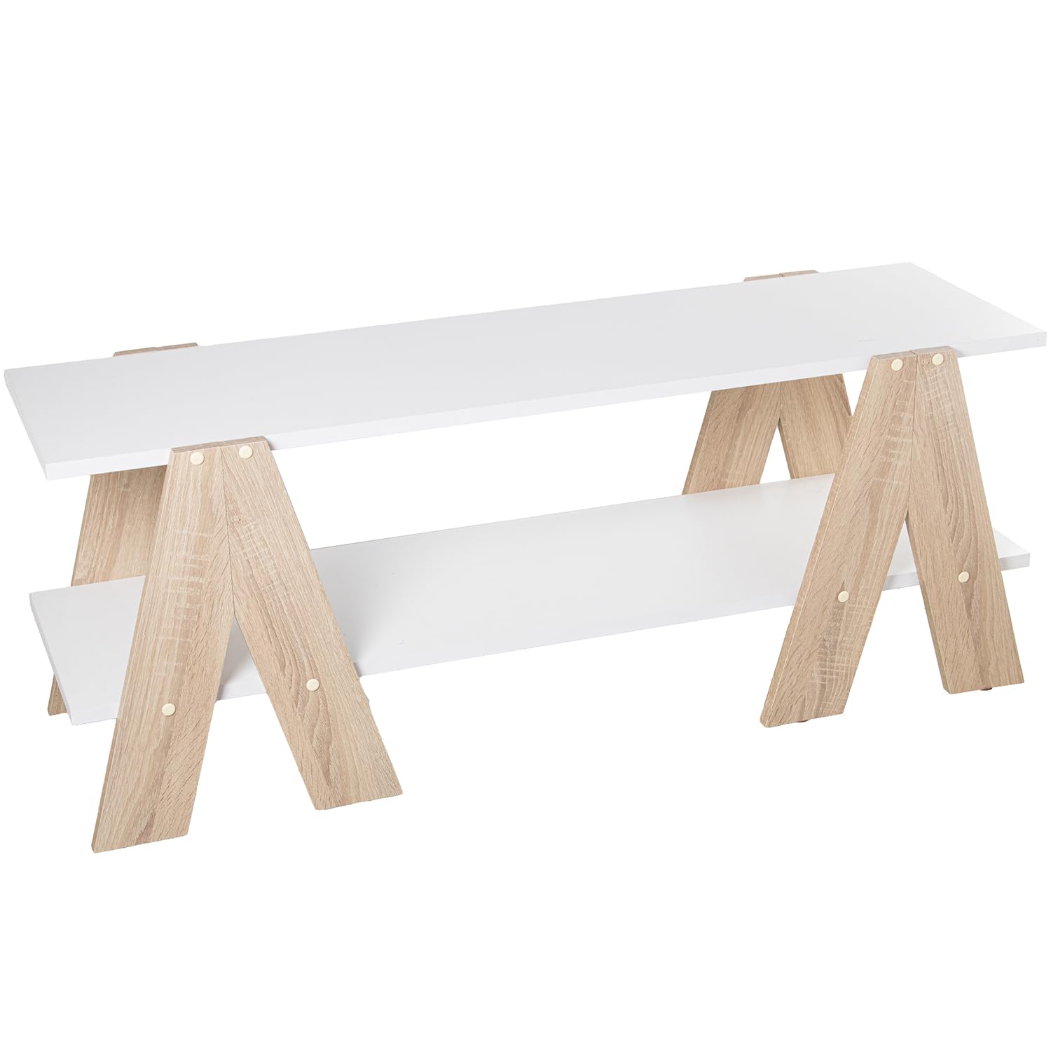 Meuble bas TV blanc et chêne au design épuré contemporain