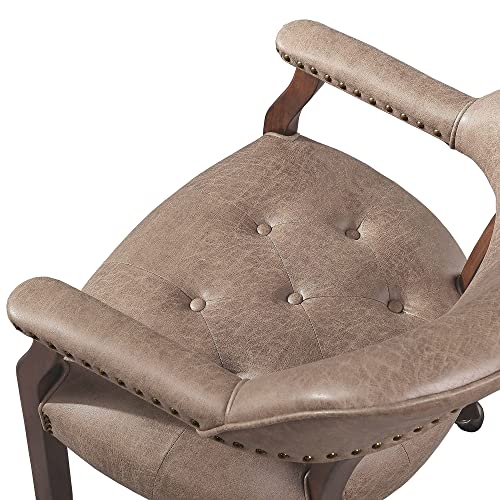 Leemtorig Modern Dining Chair With Wheels And Arms, Office Guest Chairs & Reception Chairs, Suede Skin Comfortable Mid Century Poker Table Armchair Wood Chairs, Cherry & Yellowish Brown Sy-1533-Lt #TOP6