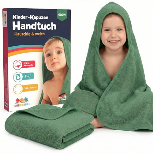 Home Kids World Kinder Kapuzenhandtuch, 100% Baumwolle, 100x100 cm Grün