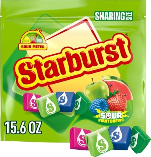 Image of STARBURST Sour Chewy Candy Fruit Chews, Share Size Resealable Bag, 15.6 Ounce (Pack of 6)