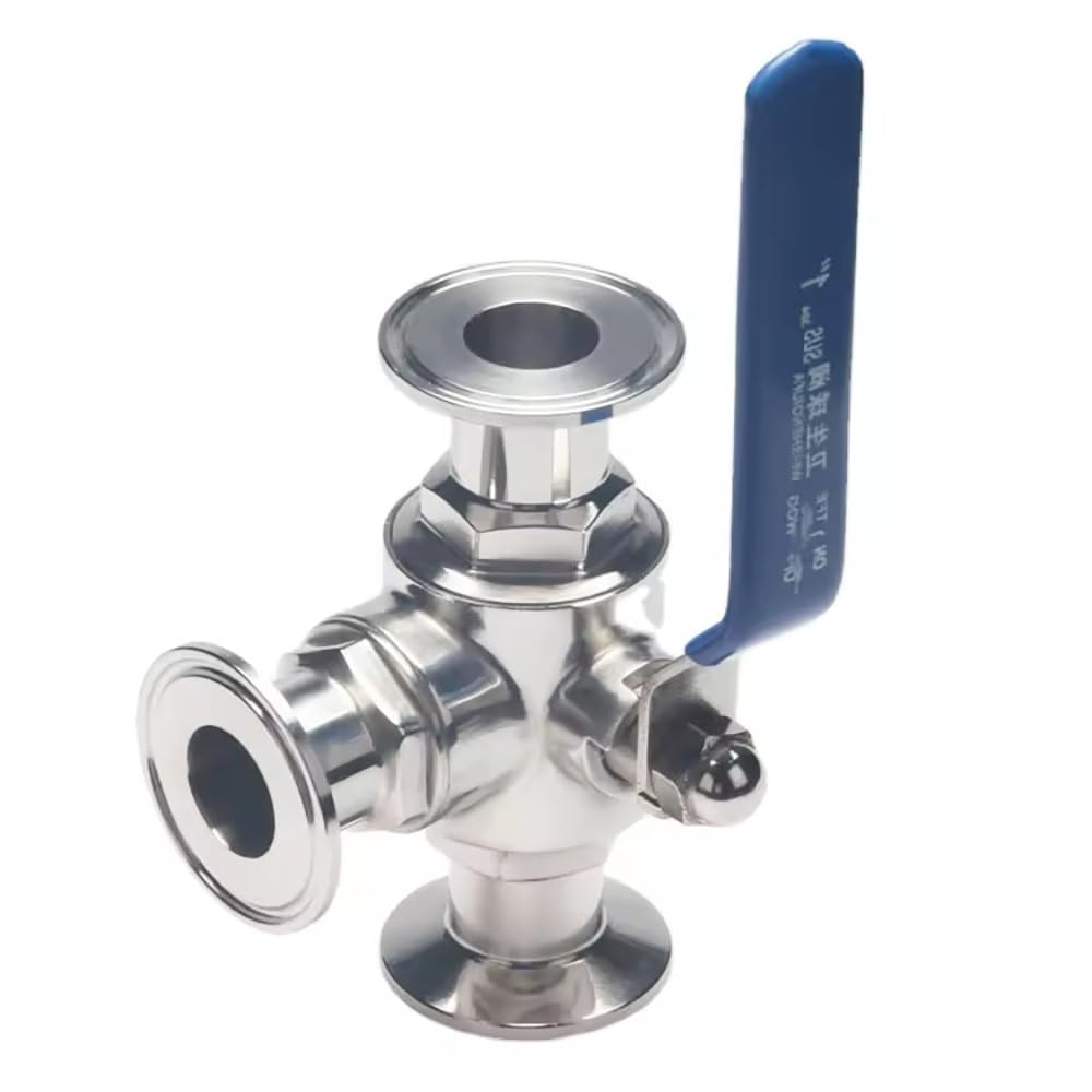 SS304 Stal Nierdzewna Higieniczny Zawór Kulowy Trójdrożny, Porty T/L 19-51mm, Tri-Clamp 1,5"/2" do Farmaceutyki, Żywności, Domowego Piwa, 1 Sztuka(L-port,51mm Ferrule 64)