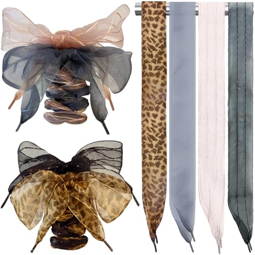 Lapanjuor 4 Pairs Shoe Laces for Sneakers,Fashion Soft Satin Ribbon Shoelaces for Women Girls,Casual Shoes Shoestring (4pair J)