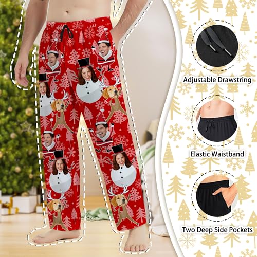 ONFAON Personalized Face Pajamas Pants, Custom Photo Pajama Bottoms for Men Women, Customized Sleepwear PJs for Christmas3