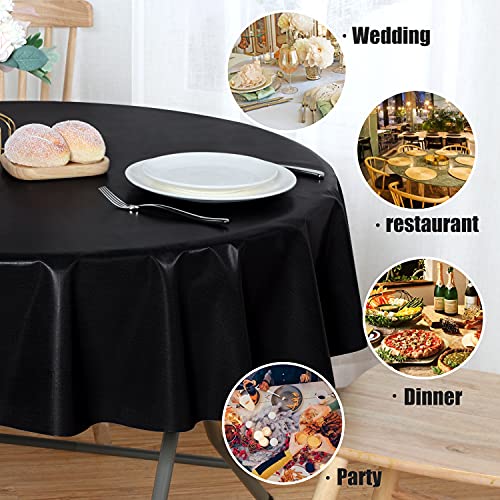 Image of sancua 100% Waterproof Round PVC Tablecloth - 60 Inch - Oil Proof Spill Proof Vinyl Table Cloth, Wipe Clean Table Cover for Dining Tables, Buffet Parties and Camping, Black