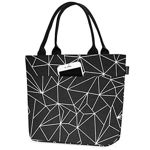 AOSBOS Sac Isotherme de Repas Hommes Femmes Enfants, Sac à Déjeuner Bureau Portable Lunch Box Bag Travail École, grande capacité 10L, Géométrie-Noir