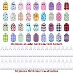 Duufin 72 Pièces Supports d'assainissement des mains Embouteillettes de voyage vides, y compris 36 Pièces claires bouteilles rechargeables et 36 Pièces Porte porte-clés pour l'assainissement des mains pour le sac à dos et la Purse (modèles assortis)