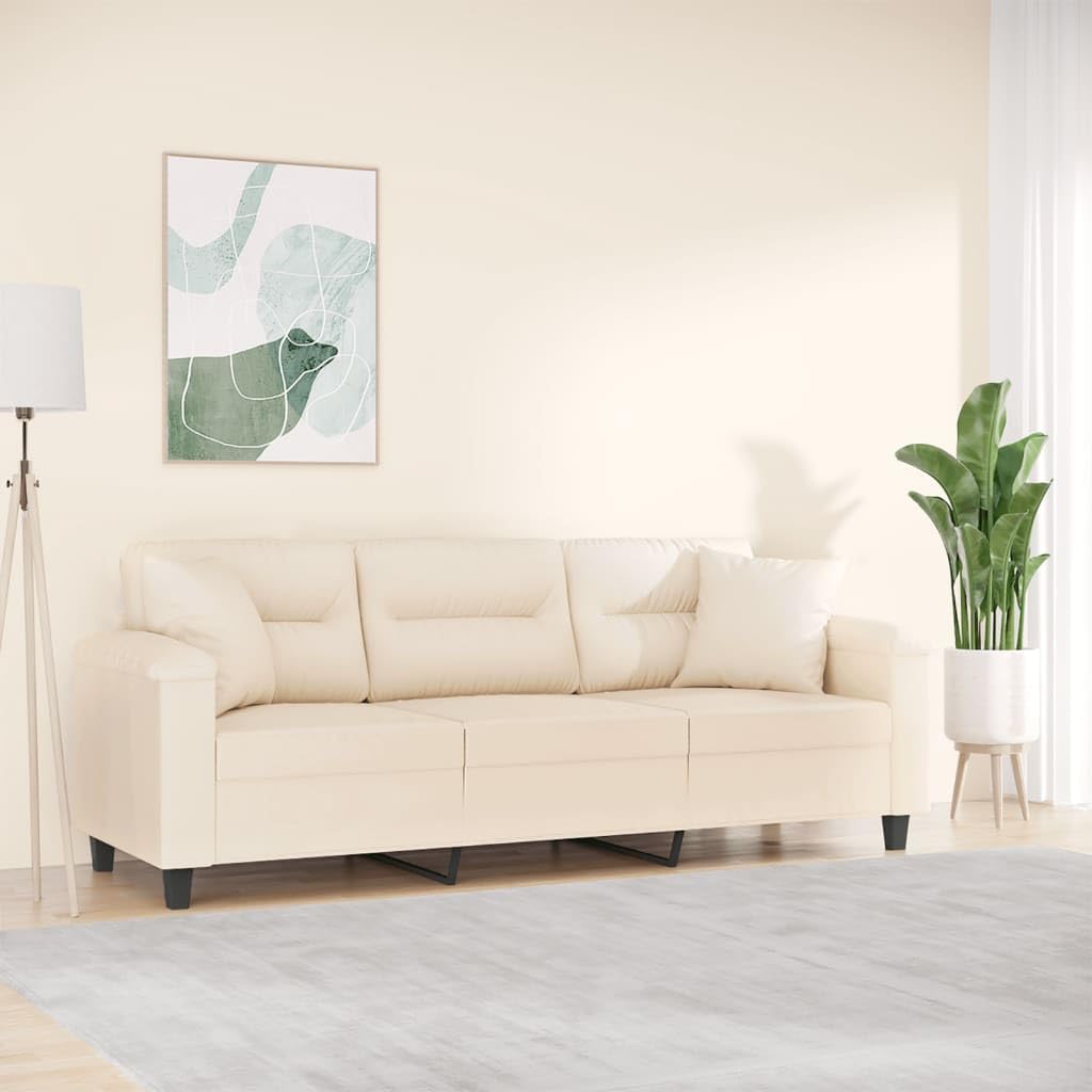 3-osobowa sofa z poduszkami w kolorze beżowym, 180 cm, tkanina z mikrofibry, nowoczesny mebel tapicerowany do salonu i pokoju gościnnego z miejscem do przechowywania i funkcją relaksu, idealna